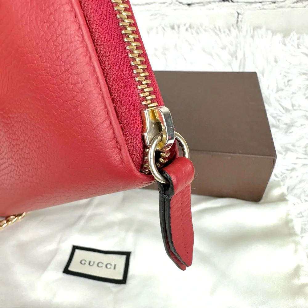 Gucci Marmont red leather zip around zippy wallet on chain crossbody WOC - Picture 8 of 16